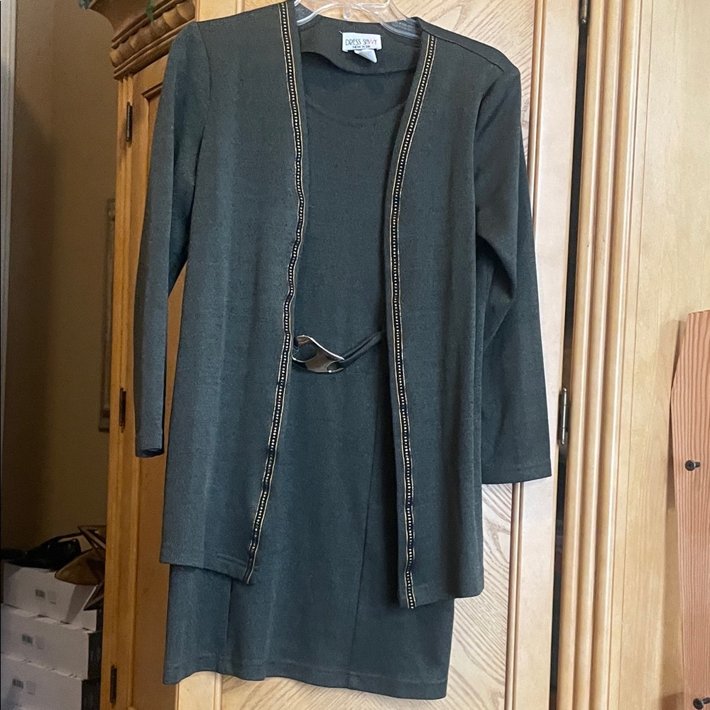Vintage dress savvy green and gold sweater dress size medium